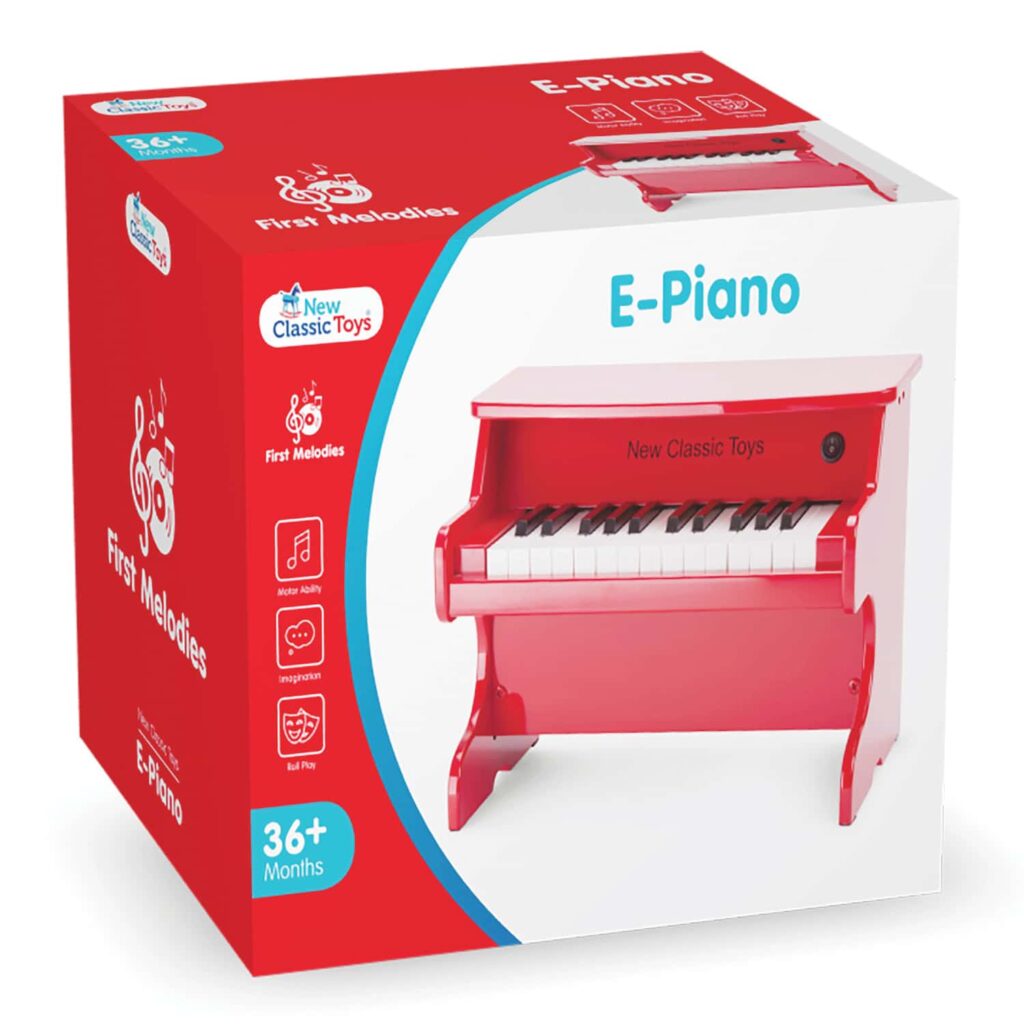 червено дървено пиано-Детски музикален инструмент от New classic toys(1)-bellamiestore