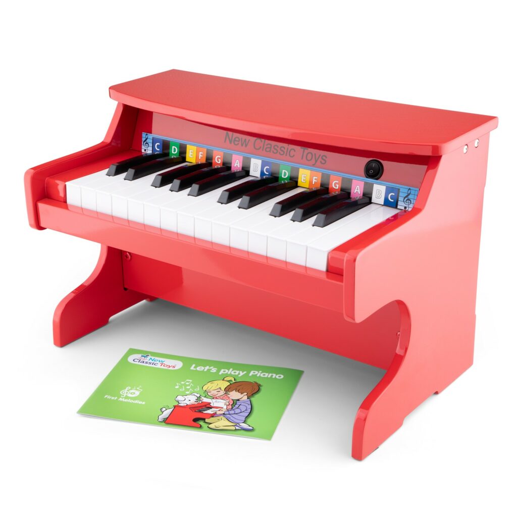 червено дървено пиано-Детски музикален инструмент от New classic toys-bellamiestore