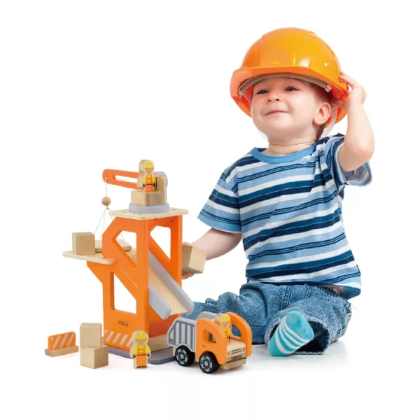 Детски дървен кран с камион за ролева игра VIGA Toys