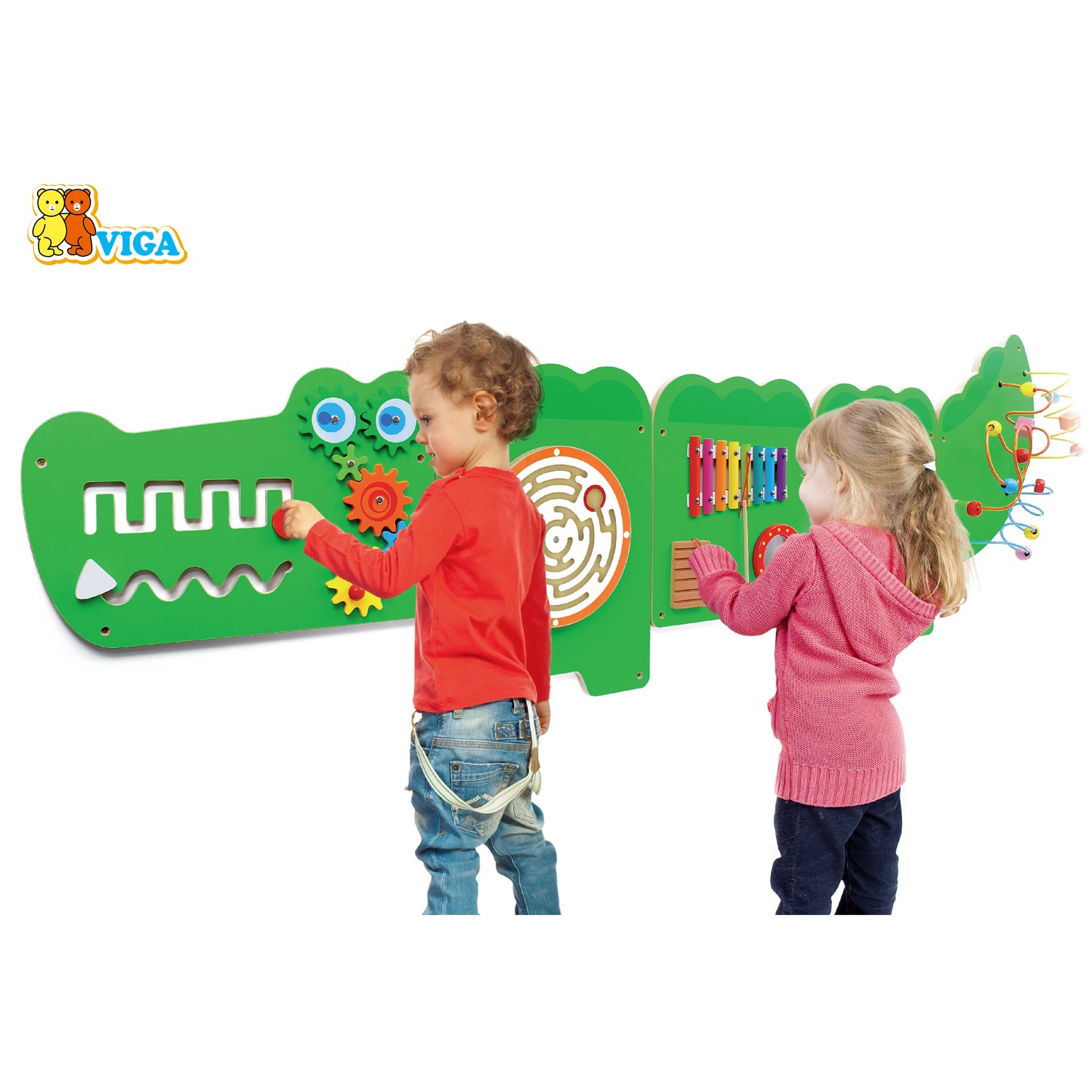 Дървена играчка за стена голяма - Крокодил-подходяща за детски градини и ясли от Viga toys(1)-bellamiestore