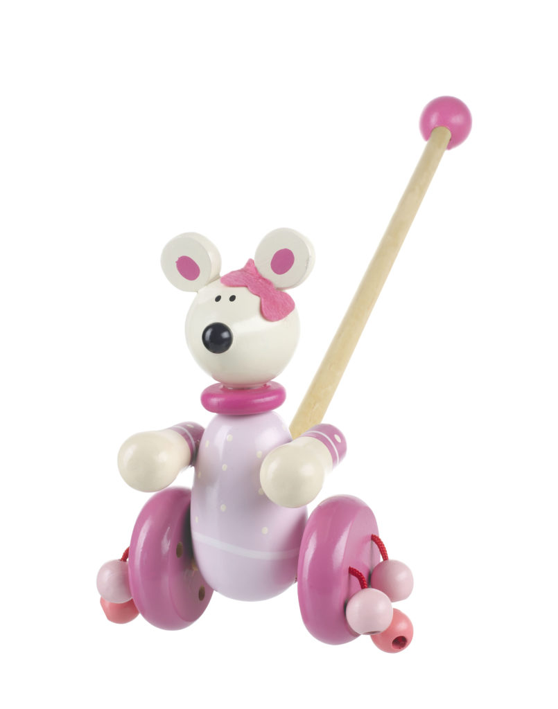 Дървена играчка за бутане - Розово мишле от Orange Tree Toys - дървена играчка - Bellamie