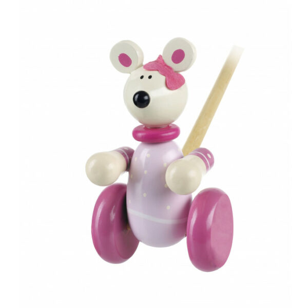 Дървена играчка за бутане - Розово мишле от Orange Tree Toys - дървена играчка-bellamiestore