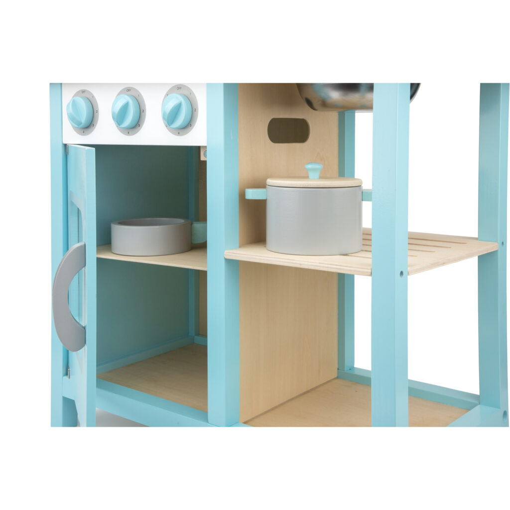 Детска дървена кухня Бон Апети синя от New classic toys с аксесоари към нея-bellamiestore