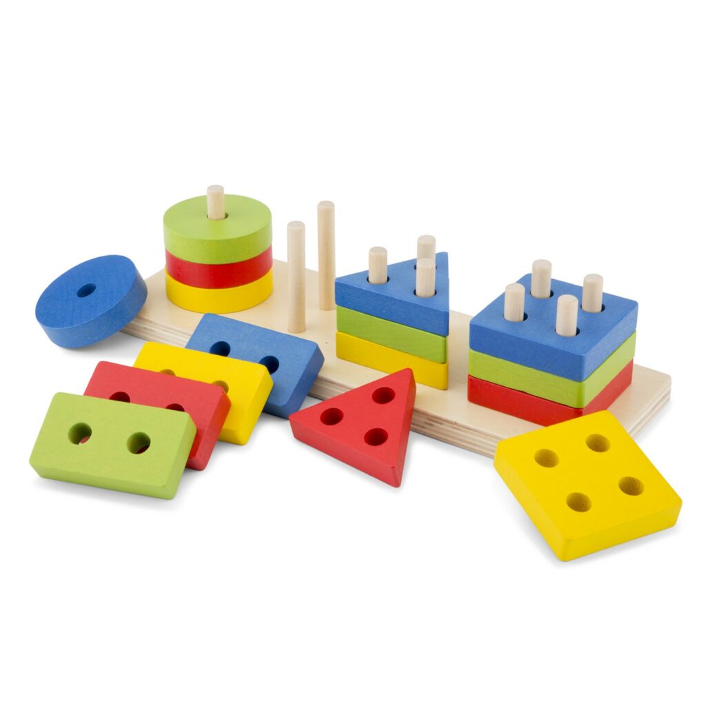 Дървени геометрични фигури за сортиране и нареждане от New classic toys-bellamiestore
