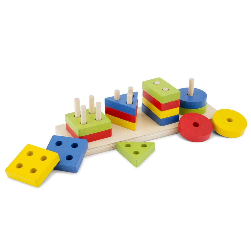 Дървени геометрични фигури за сортиране и нареждане от New classic toys-bellamiestore