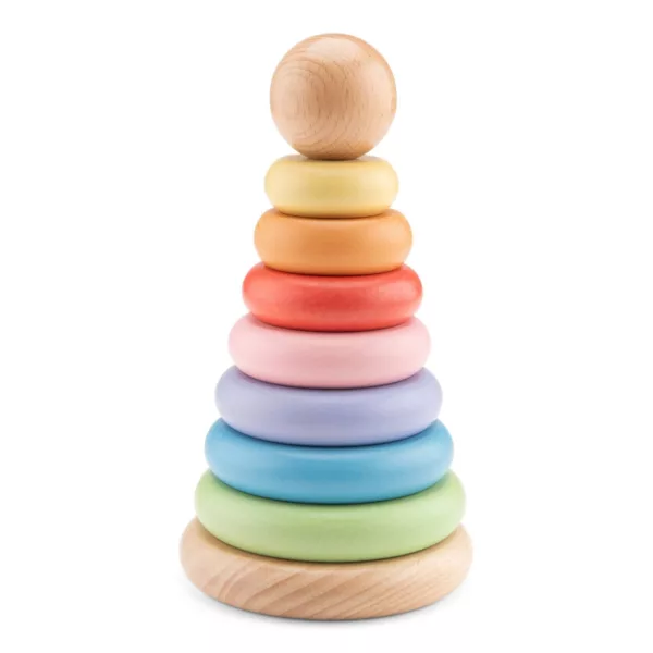Подредени дървени рингове Дъга New Classic Toys с топче за деца 1+