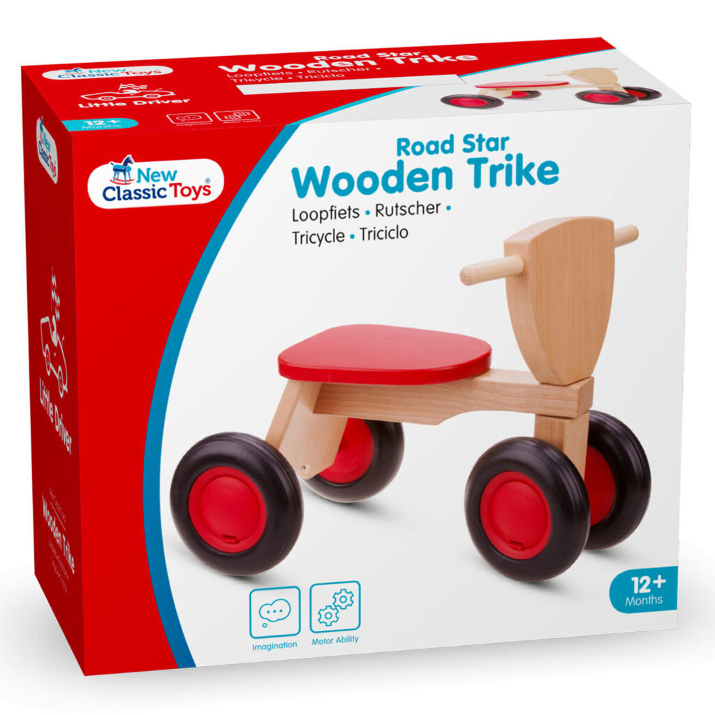 Детско колело за баланс от дърво в червено - New classic toys-bellamiestore