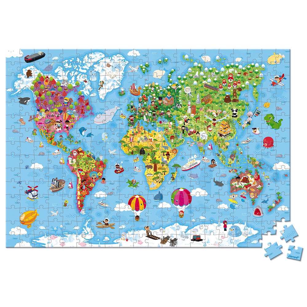 Janod Карта на света - гигантски детски пъзел от 300 части-bellamiestore