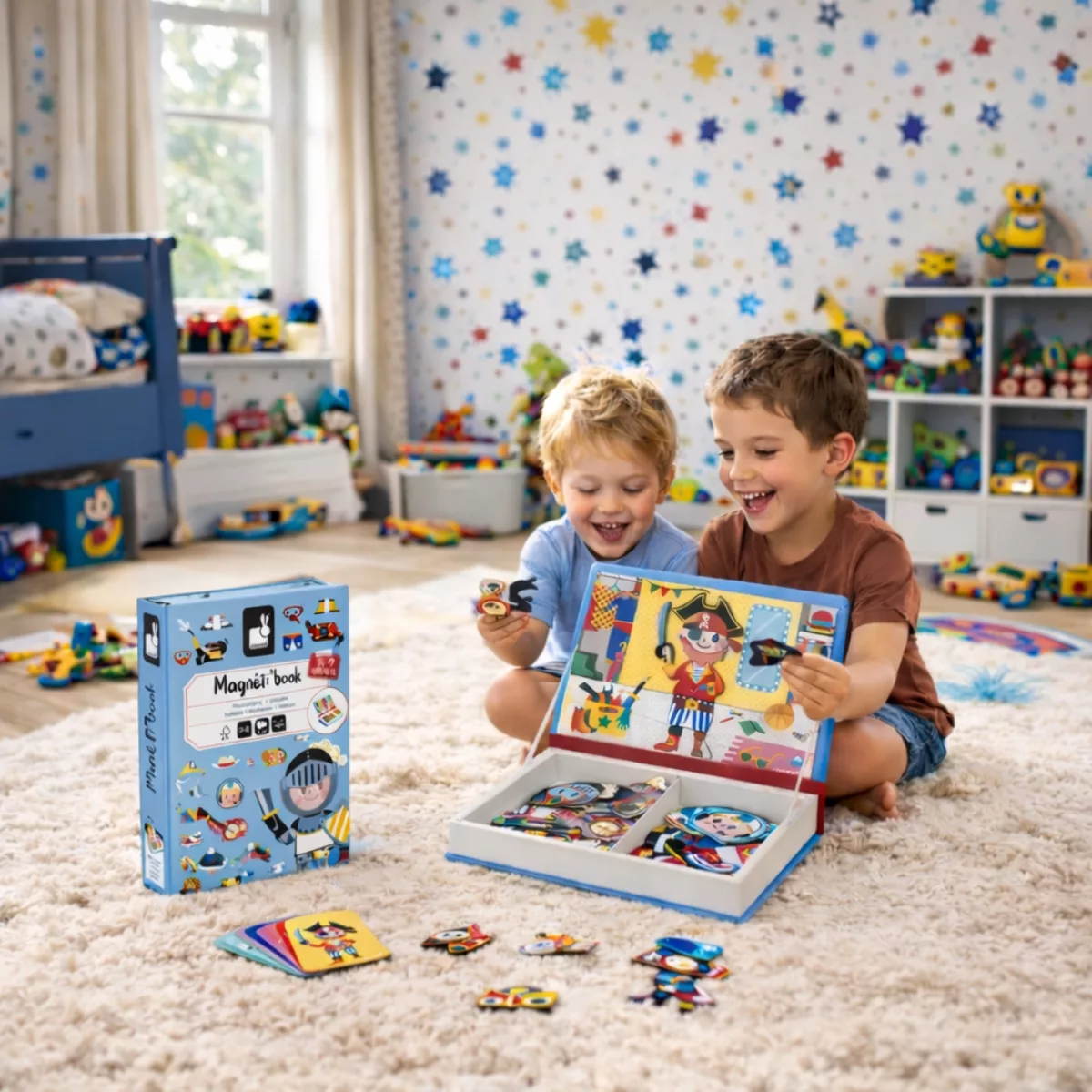 Магнитна образователна игра Облечи момчетата Janod магнитна книга с дрехи за деца над 3 години