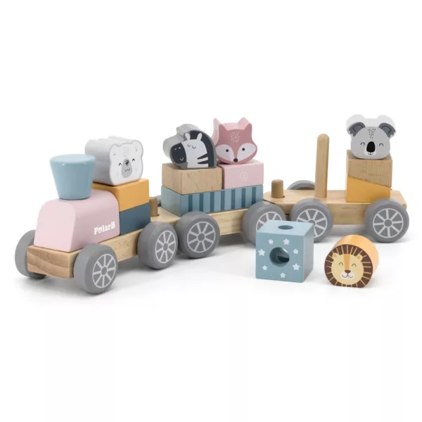 Дървено влакче конструктор с животни PolarB елементи за нанизване