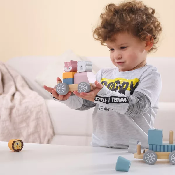 Дървено влакче конструктор с животни PolarB лесно за хващане