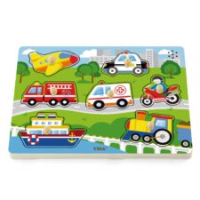 Музикален пъзел с транспортни средства от Viga Toys – дървена играчка за деца