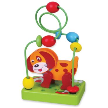 Viga toys дървена играчка куче със спирала и мъниста-bellamiestore