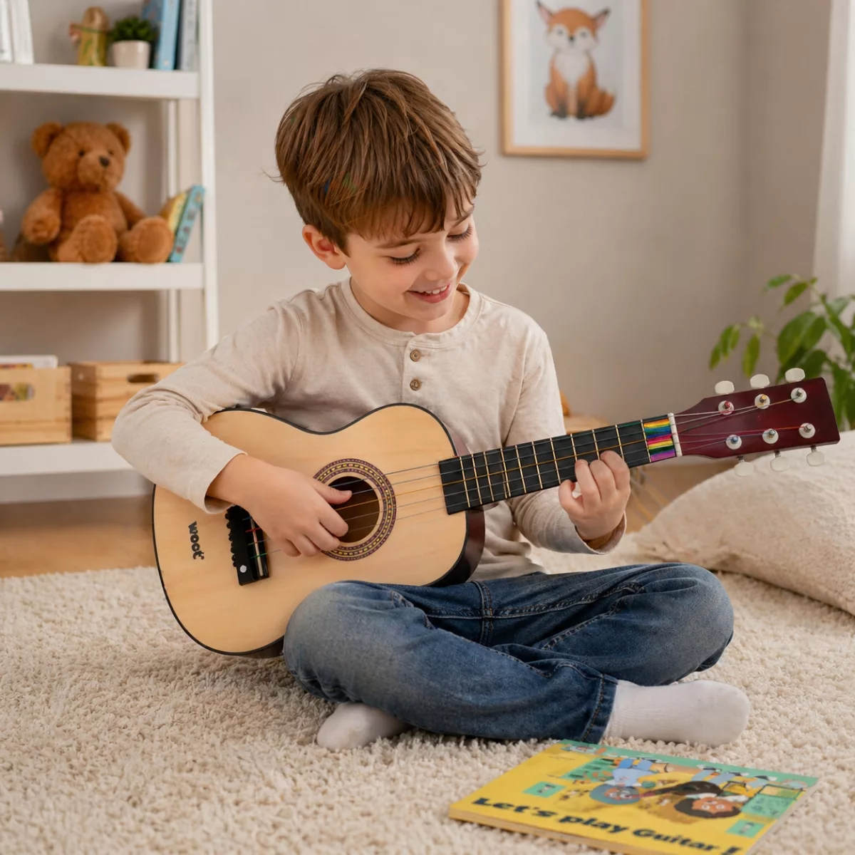 Класическа детска китара от дърво с цветни струни New Classic Toys за деца над 3 години