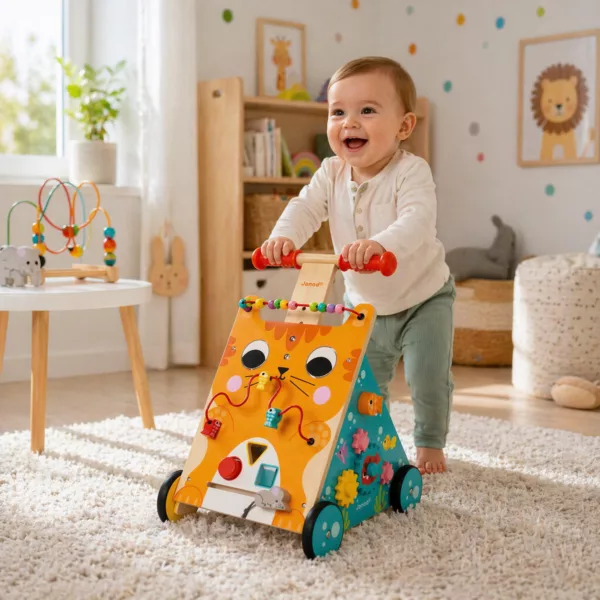 Стратегическа настолна игра дървена проходилка с активности Котка Janod играчка за прохождане и баланс за деца над 12 месеца