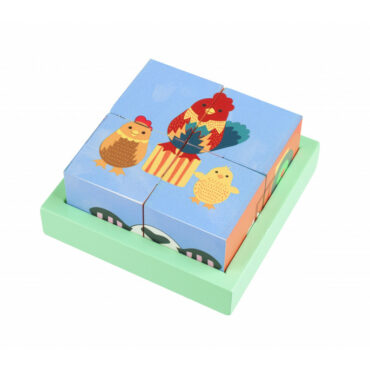 Дървени кубчета и детски пъзел с животни 4 бр.-bellamiestore