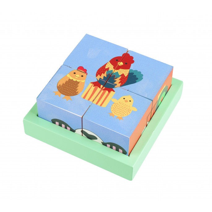 Дървени кубчета и детски пъзел с животни 4 бр.-bellamiestore