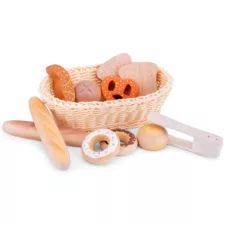 Дървена кошница с хляб понички геврек и кроасан New Classic Toys 3+