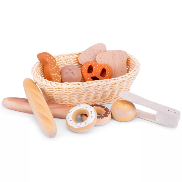 Дървена кошница с хляб понички геврек и кроасан New Classic Toys 3+