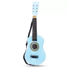 Синя детска китара New Classic Toys с шест струни и презрамка от дърво