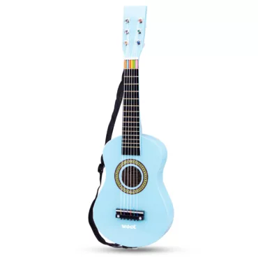 Синя детска китара New Classic Toys с шест струни и презрамка от дърво