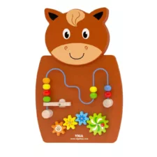 Дървена играчка с активности за стена Конче VIGA Toys с мъниста и зъбни колела 3+