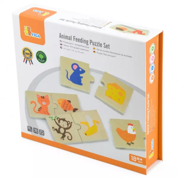 Детски дървен пъзел С какво се хранят животните VIGA Toys в кутия