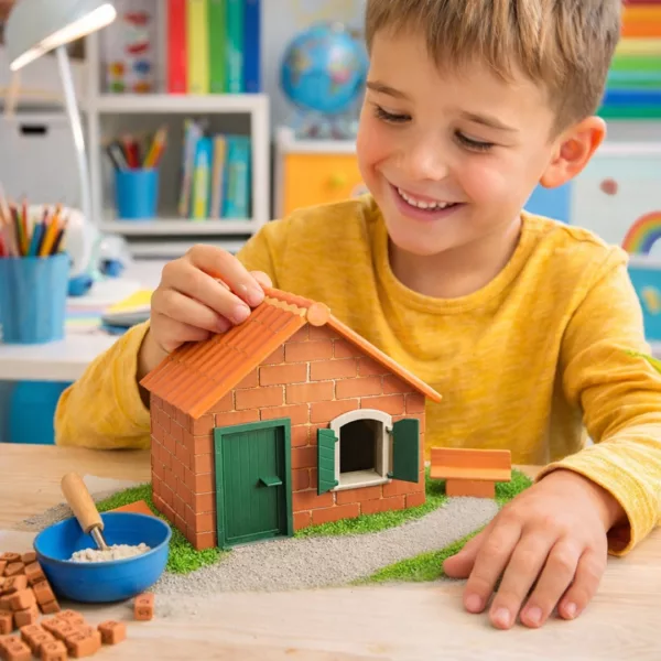 Конструктор с тухли Къща с пейка Teifoc 100 части керамични тухлички 6+