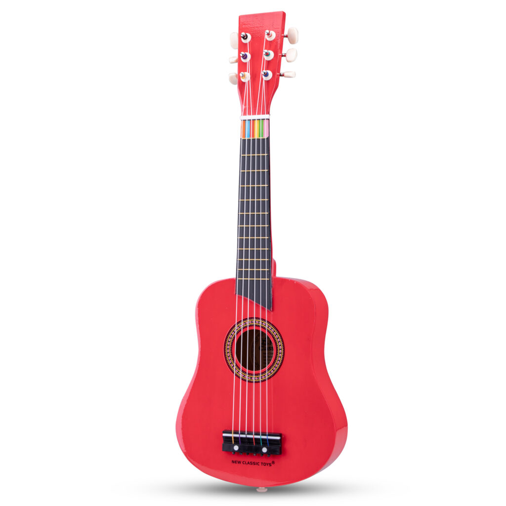 Червена детска китара с книжка с ноти-bellamiestore