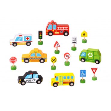 Комплект градски автомобили си пътни знаци от Tooky toy-bellamiestore