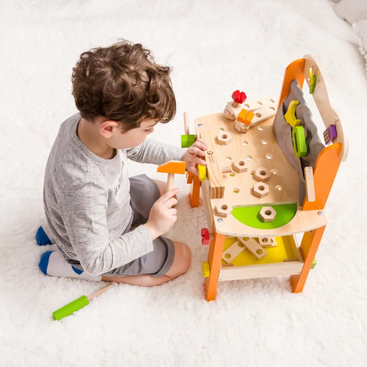 Дървена работилница с инструменти детска игра с чук и гайки за деца 3+