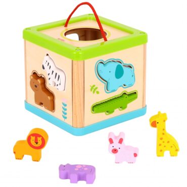 Дървено кубче за сортиране с животни от Tooky toy-bellamiestore