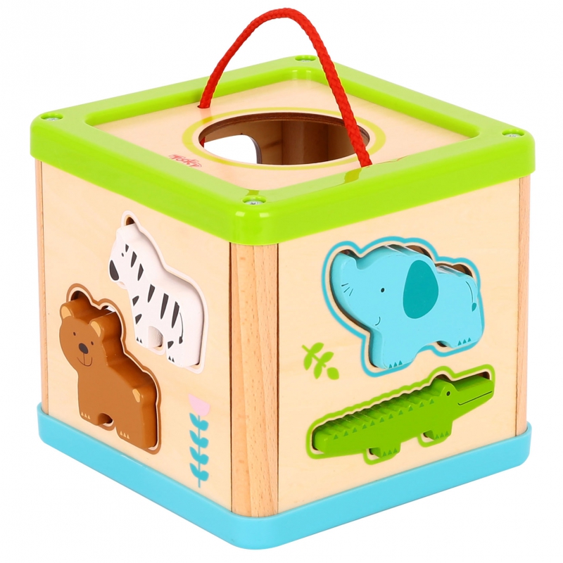 Дървено кубче за сортиране с животни от Tooky toy-bellamiestore
