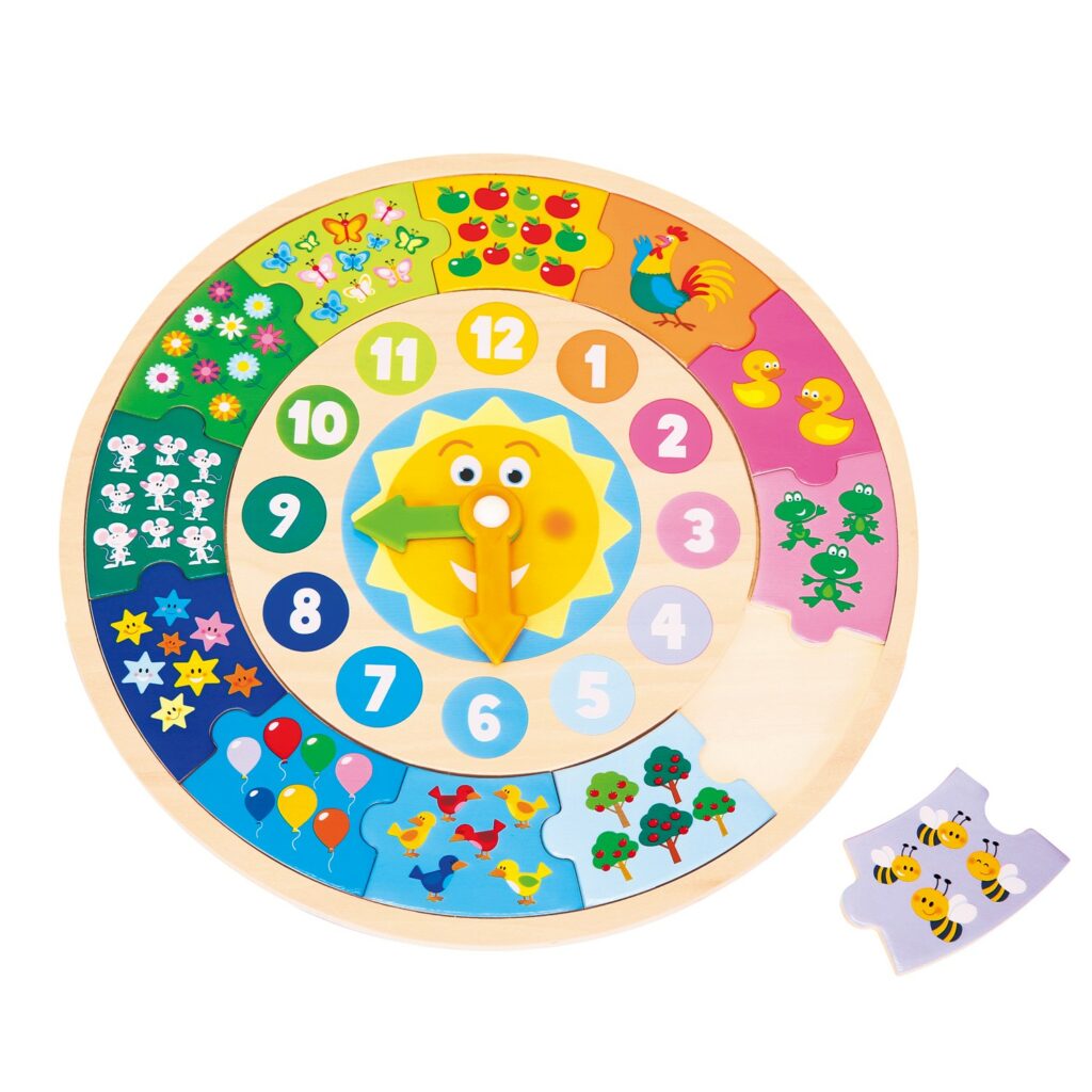 Дървен цветен часовник и детски пъзел от New classic toys-bellamiestore