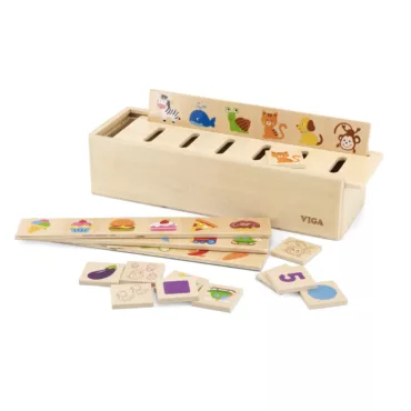 Дървена кутия за сортиране Viga Toys с животни и плочки за деца