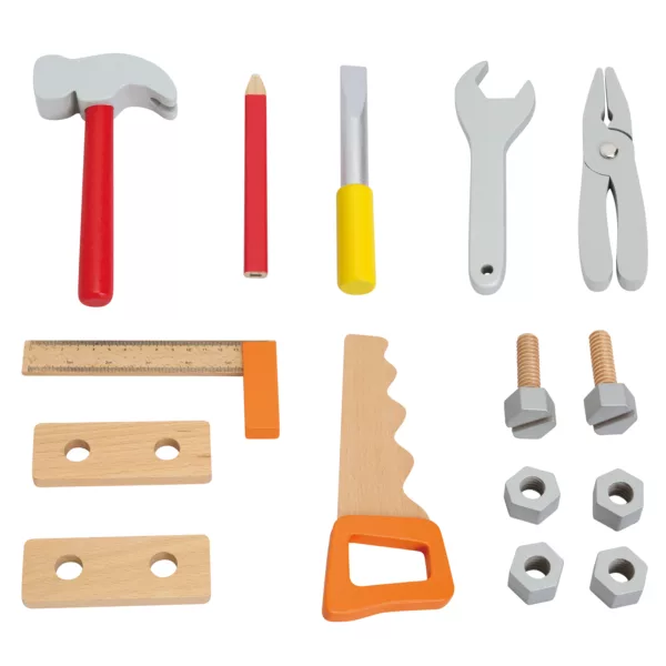 Детайл на детски колан с инструменти New Classic Toys дървени елементи