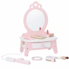 Дървена гримьорна масичка с огледало и аксесоари розова Classic World за деца 3+