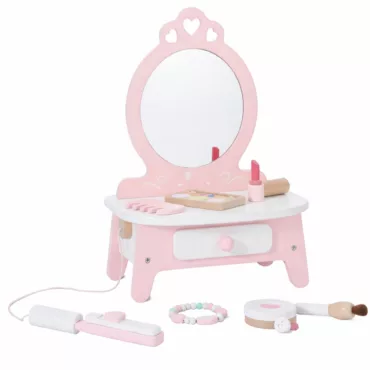 Дървена гримьорна масичка с огледало и аксесоари розова Classic World за деца 3+