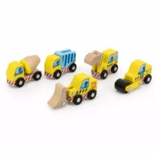 Пет дървени строителни машини New Classic Toys в жълт и син цвят