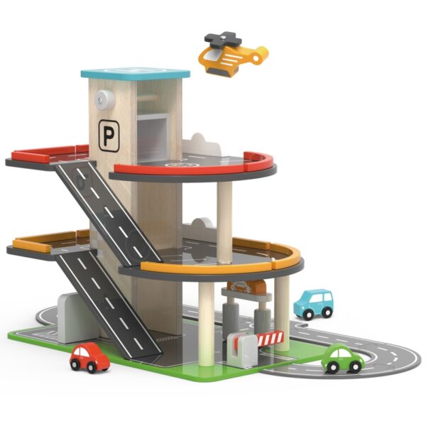 Viga toys дървен гараж на три нива за игра-bellamiestore