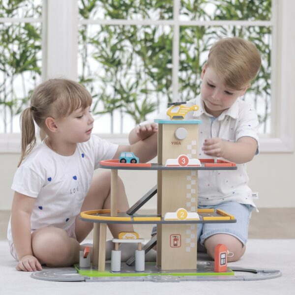 Viga toys дървен гараж на три нива за игра-bellamiestore