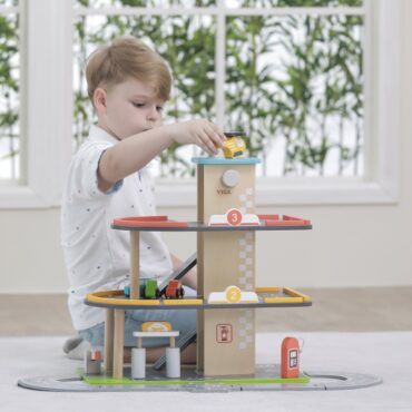 Viga toys дървен гараж на три нива за игра-bellamiestore