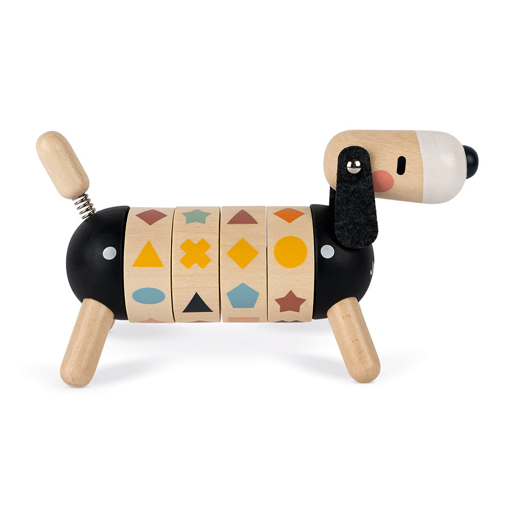 Дървена играчка - Кученце с цветове и форми-bellamiestore