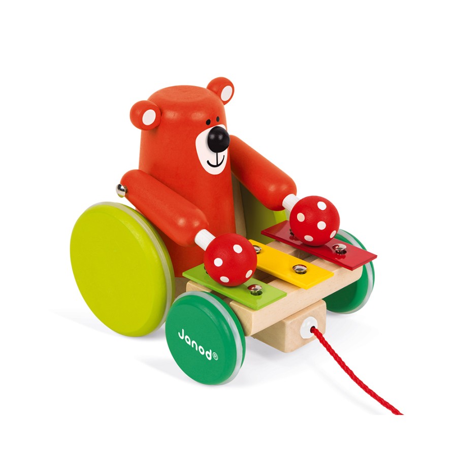 Дървена играчка за дърпане - Мече с ксилофон-bellamiestore