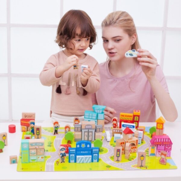 Детски дървен конструктор от 120 части - Градски център-bellamiestore