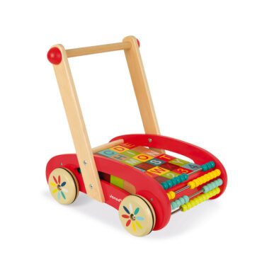 Janod дървена количка за бутане с конструктор ABC-bellamiestore