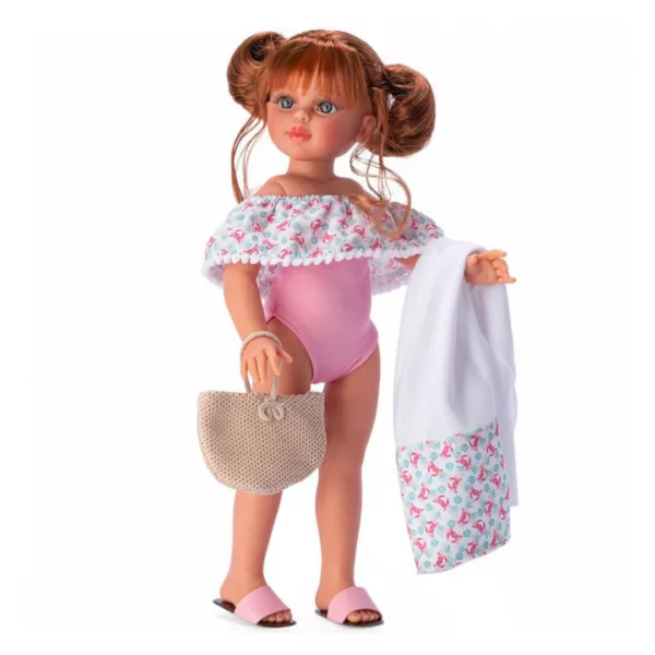 Кукла Сабрина с плетена чанта кърпа и джапанки комплект плажни аксесоари