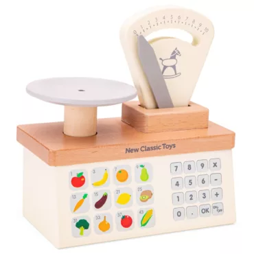 Дървен детски кантар New Classic Toys с подвижна стрелка за деца над 3 години