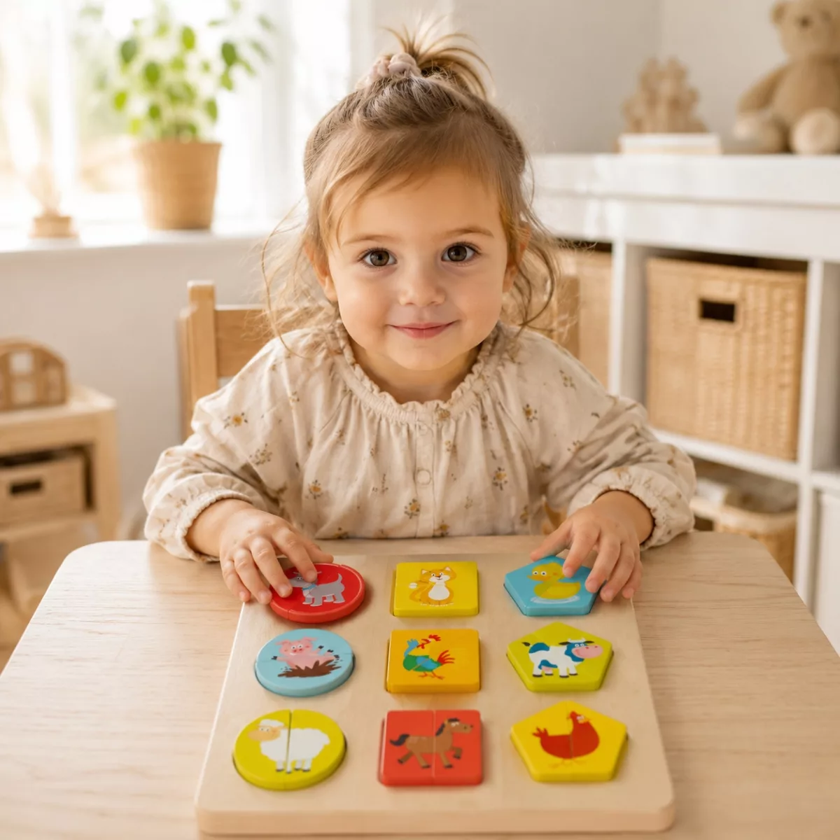 Дървен образователен пъзел от 2 части Животни New Classic Toys за деца 2+