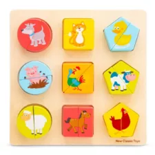 Дървен образователен пъзел Животни New Classic Toys с цветни фигури за деца
